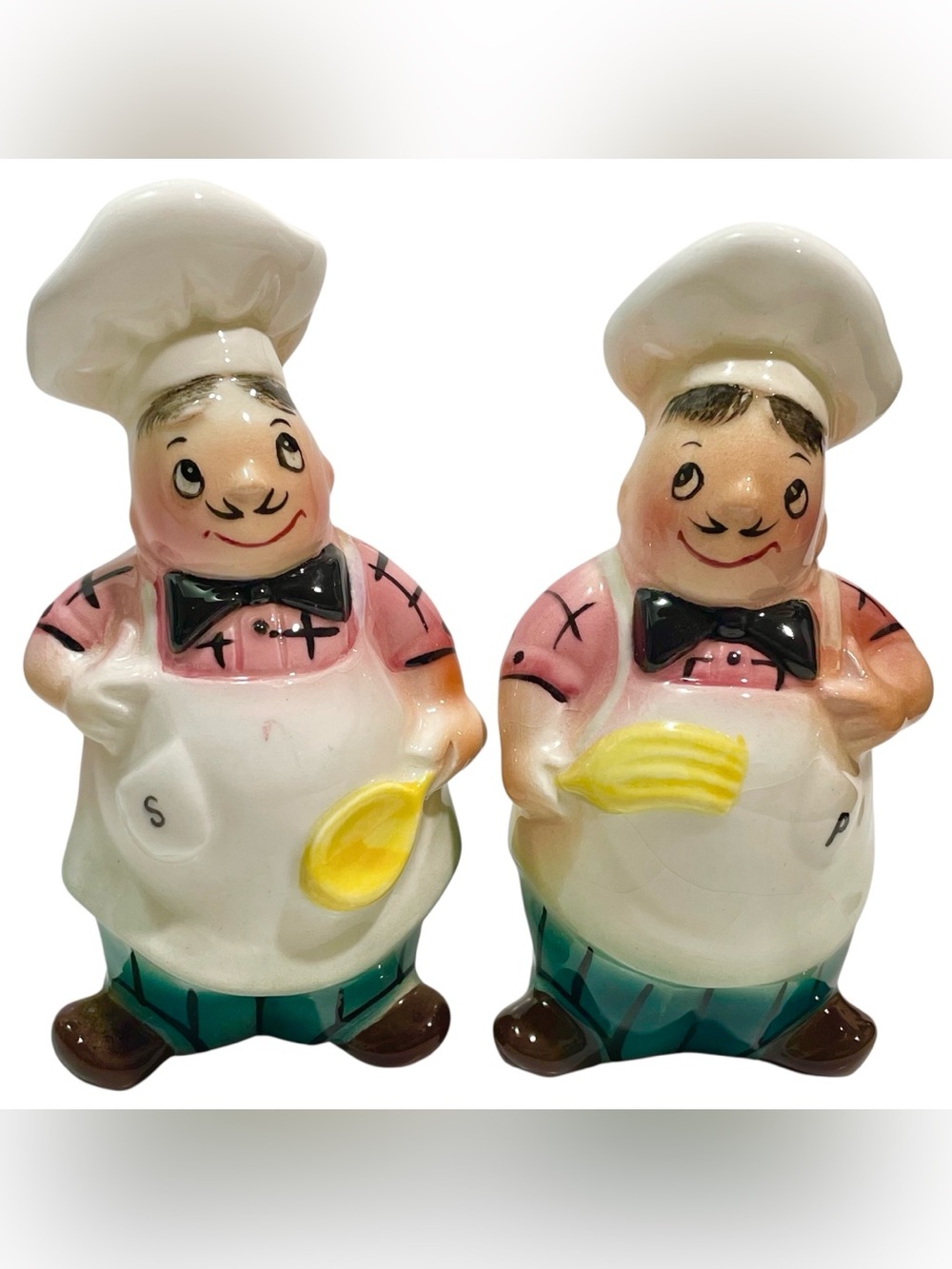 Vintage 1960s PY Japan Kitschy Mr. Chef with Hat and Apron Salt Pepper Shakers